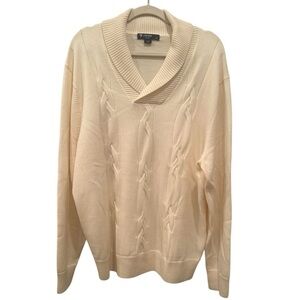 Men’s Extra Fine Merino Wool Ivory Cable Knit Sweater Holidays Gift Giving Sz XL